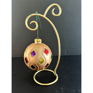 Vintage Designer Studio European Gold Glass Christmas Ornament Stain Glass Look